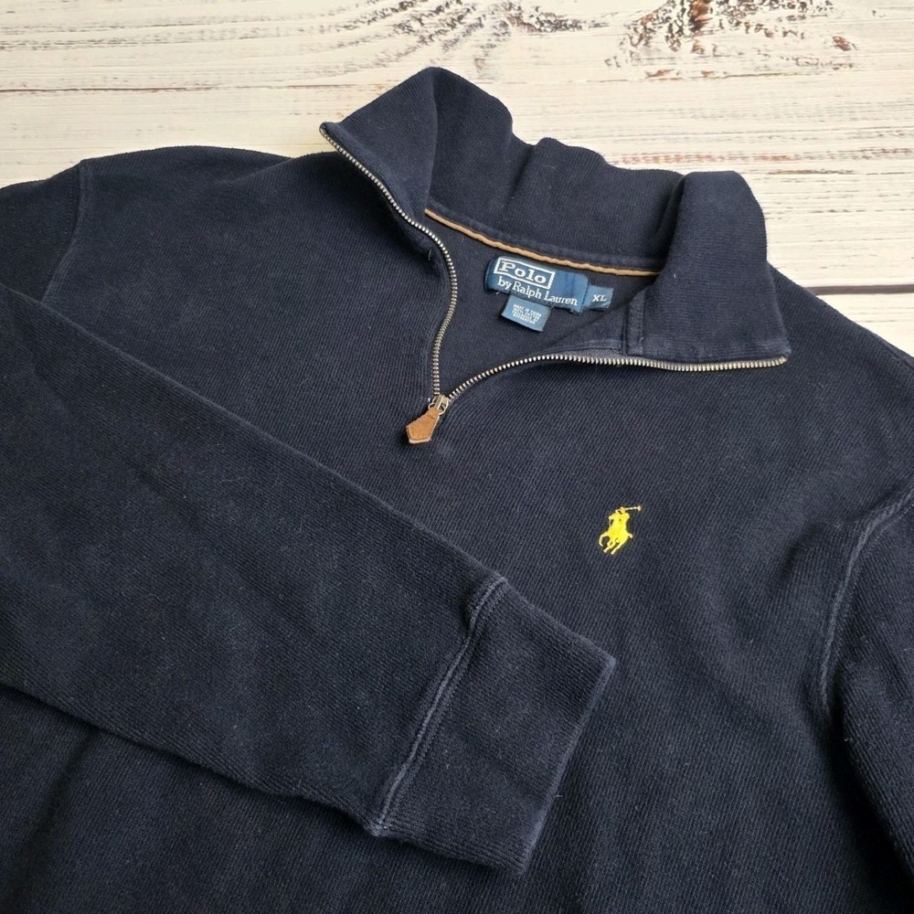 Polo Ralph Lauren 1/4 Zip Pullover Sweater Mens‎ XL Navy Blue Estate Rib Knit